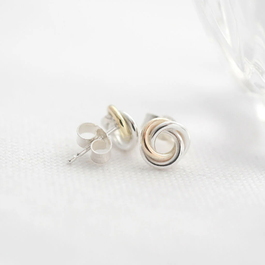 Mini Gold & Silver Russian Ring Stud Earrings - Image 4
