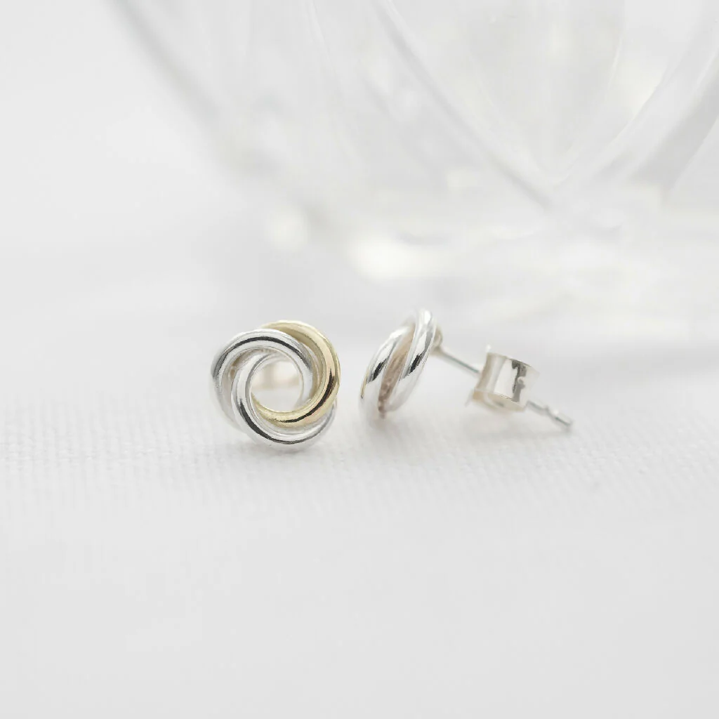 Mini Gold & Silver Russian Ring Stud Earrings - Image 5