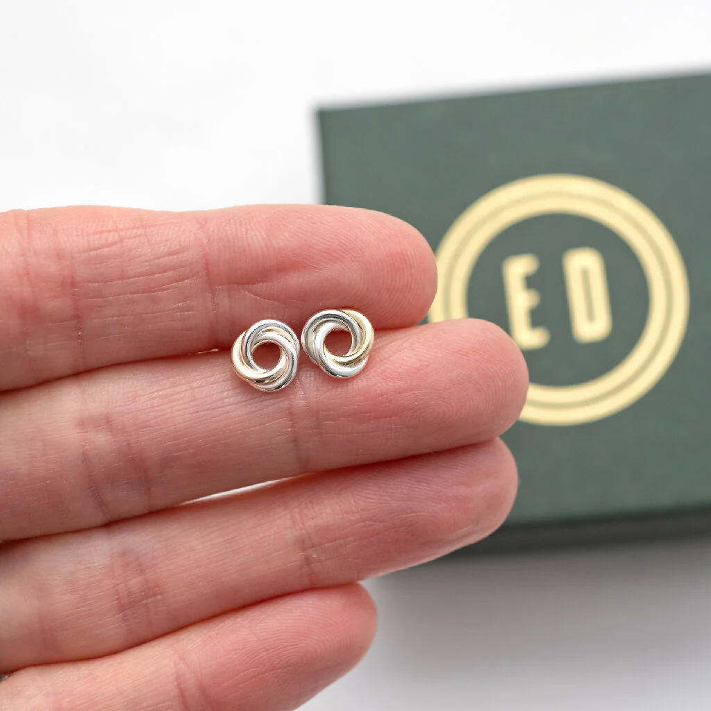 Mini Gold & Silver Russian Ring Stud Earrings - Image 6
