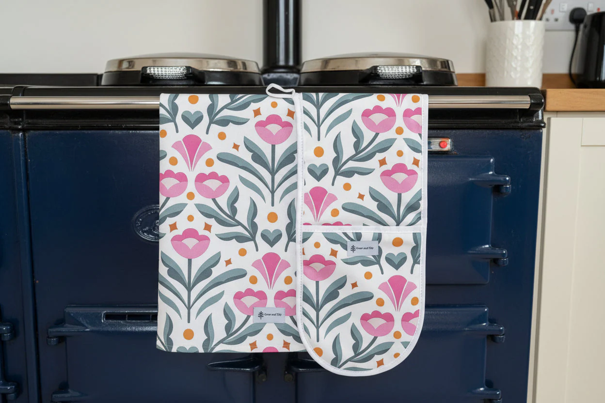 Modern Flower Print Tea Towel