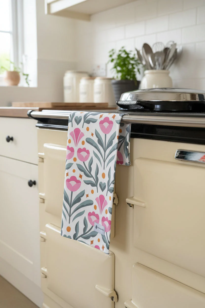 Modern Flower Print Tea Towel - Image 2