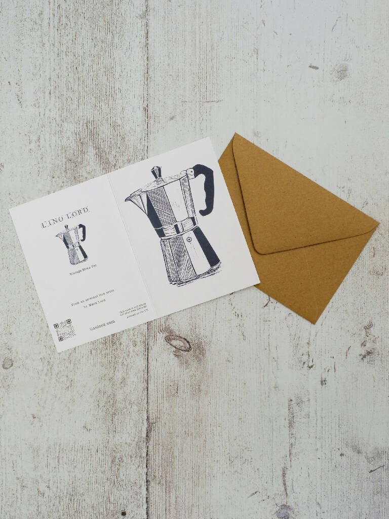 Moka Pot A6 Lino Print Greeting Card - Image 2