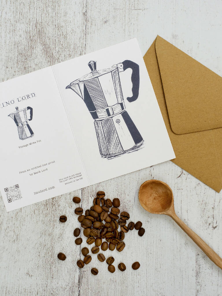 Moka Pot A6 Lino Print Greeting Card - Image 3