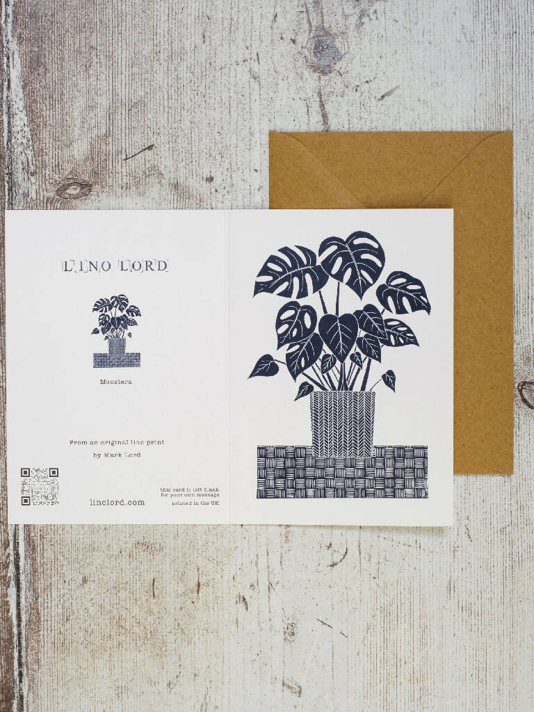 Monstera Houseplant A6 Lino Print Greeting Card - Image 2