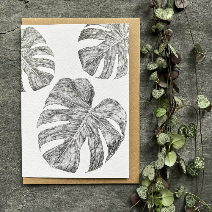 Monstera Leaf Blank Greetings Card - Image 3
