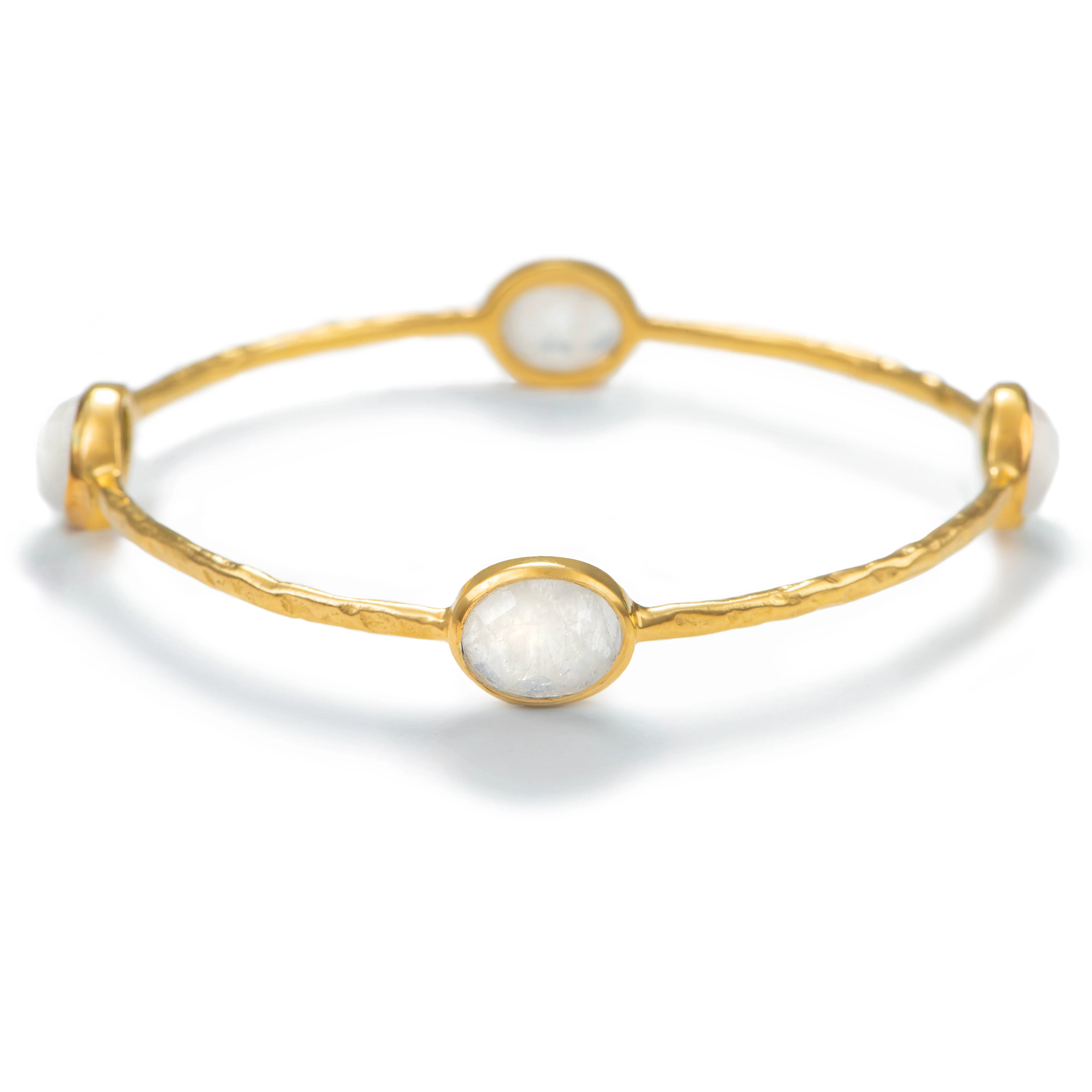 Moonstone Gemstone Bangle in Gold Plated Sterling Silver - Image 2