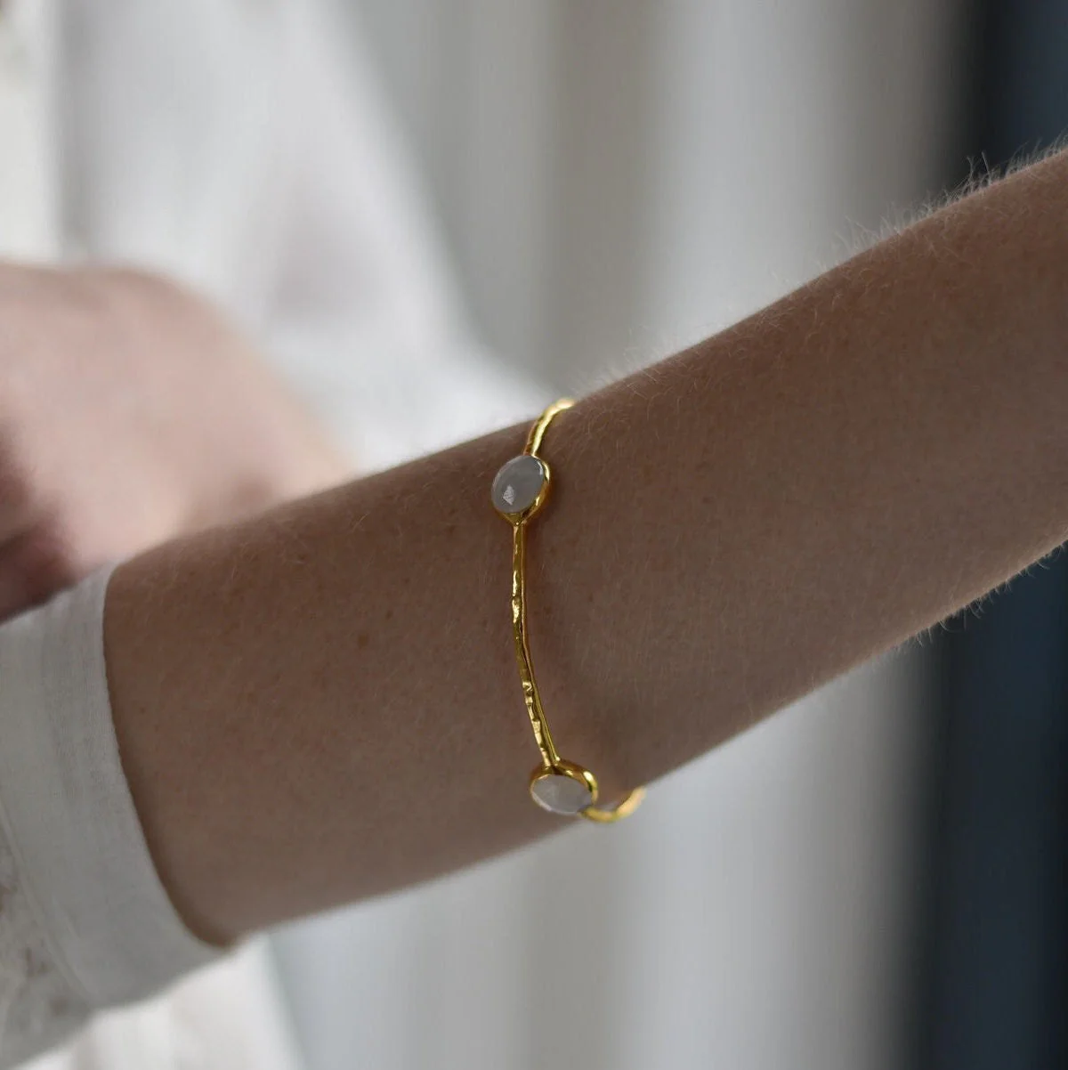 Moonstone Gemstone Bangle in Gold Plated Sterling Silver - Image 3