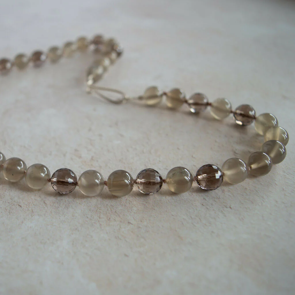 Moonstone,Smokey Quartz and Sterling Silver Gemstone Necklace - Image 2