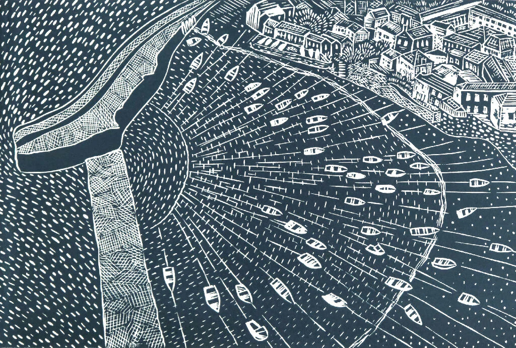 Moorings, Mousehole Harbour Limited Edition Lino Print - Image 2