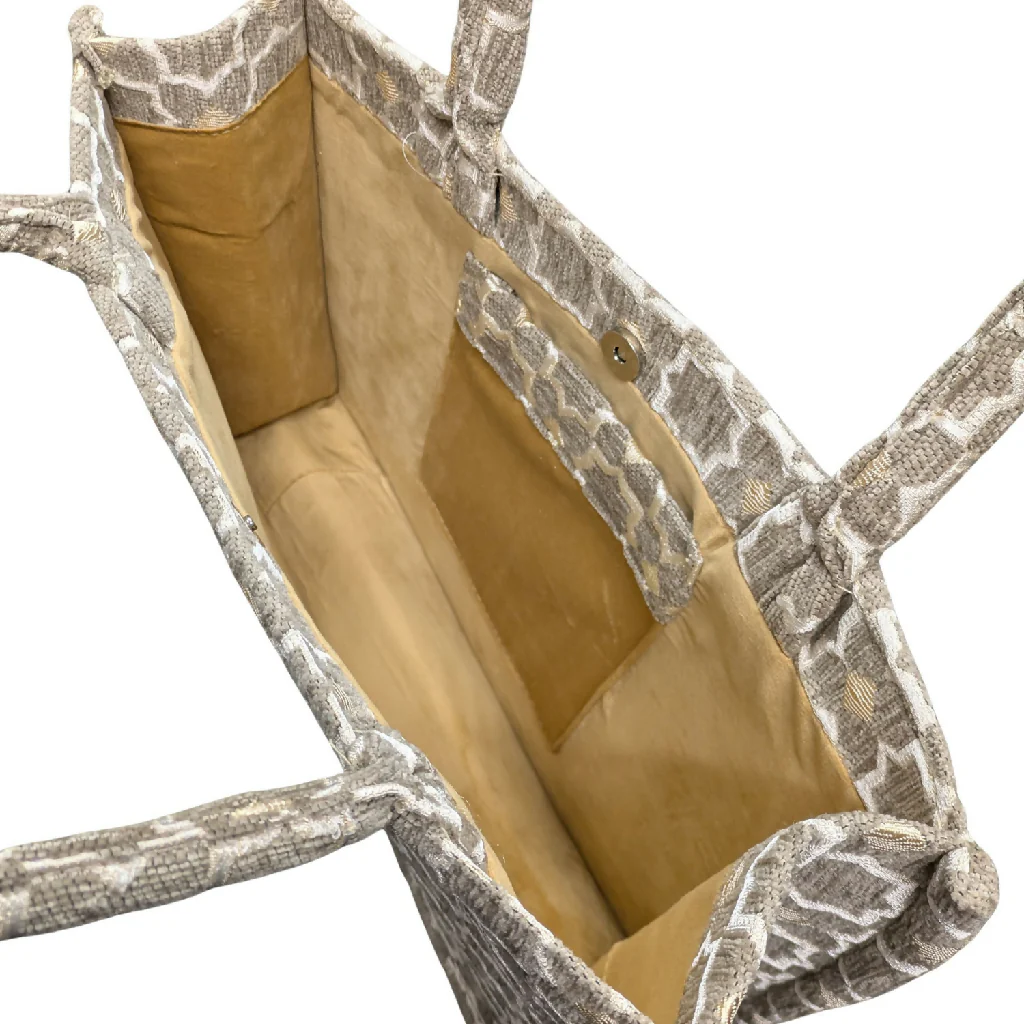 Moroccan Geometric Print Fabric Tote Bag in Grey - Image 2