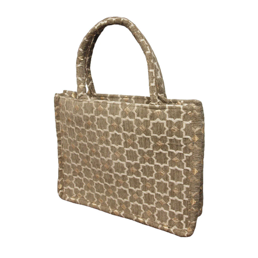 Moroccan Geometric Print Fabric Tote Bag in Grey - Image 3