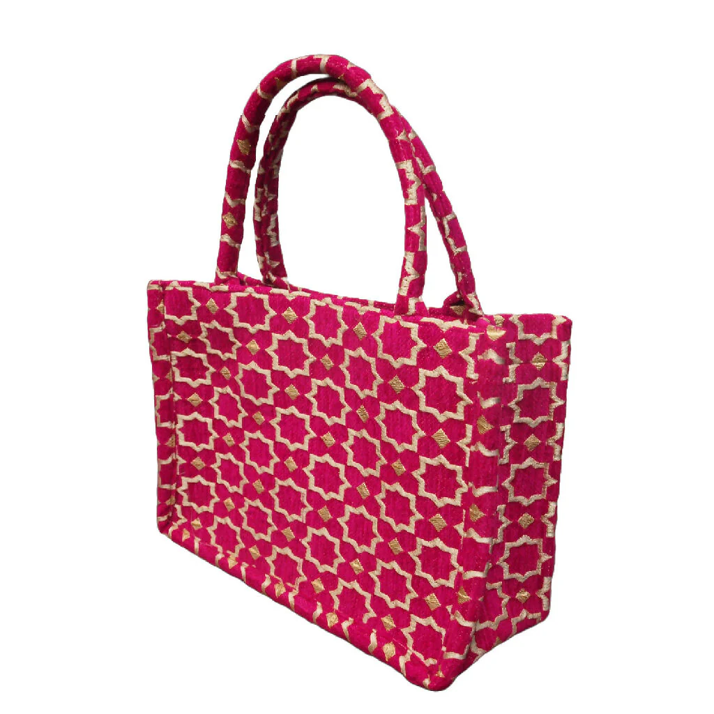 Moroccan Geometric Print Fabric Tote Bag in Pink - Image 3