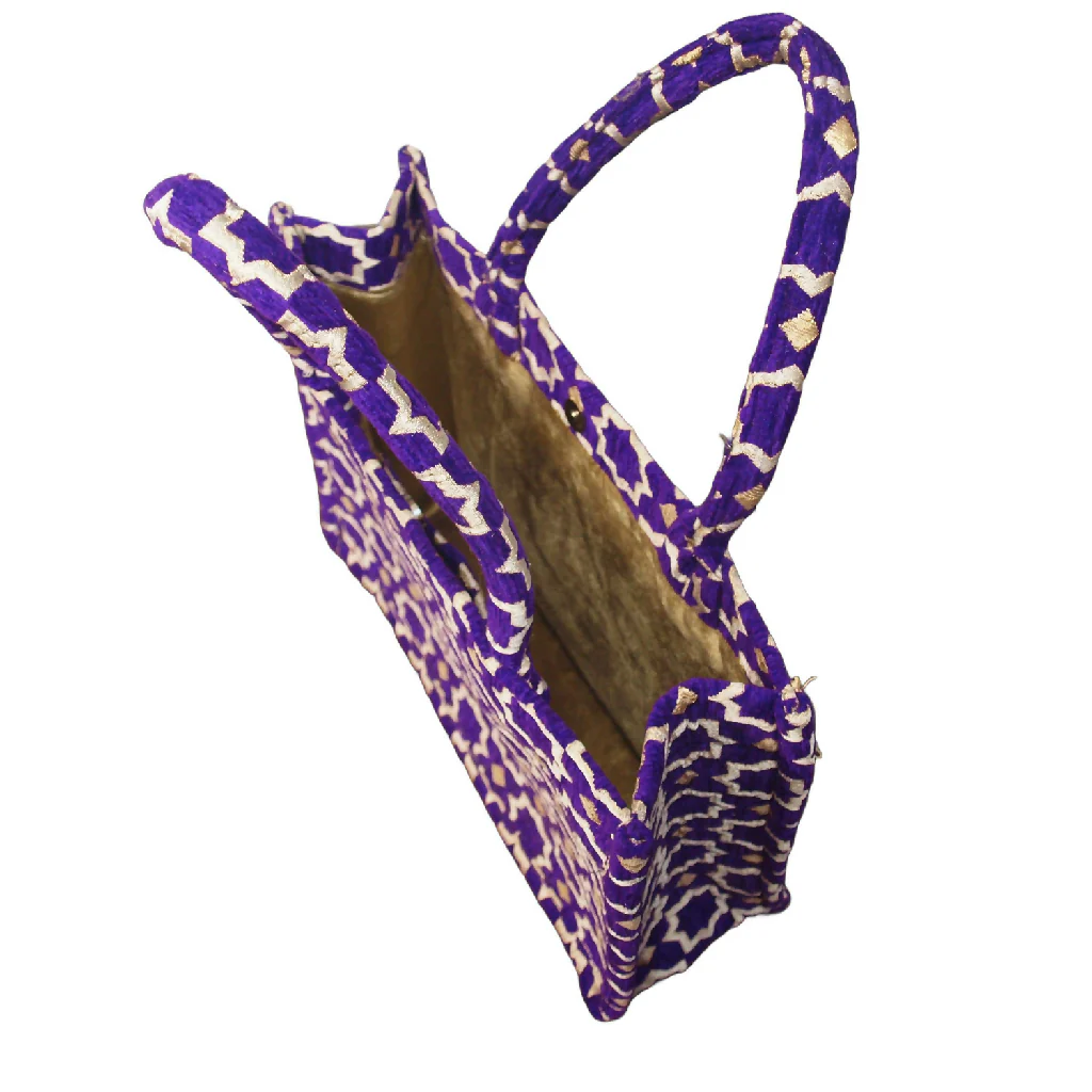 Moroccan Geometric Print Fabric Tote Bag in Purple - Image 2
