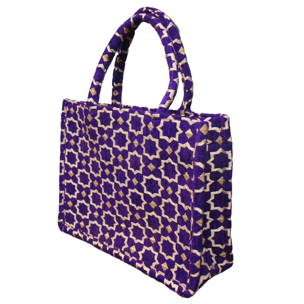 Moroccan Geometric Print Fabric Tote Bag in Purple - Image 3