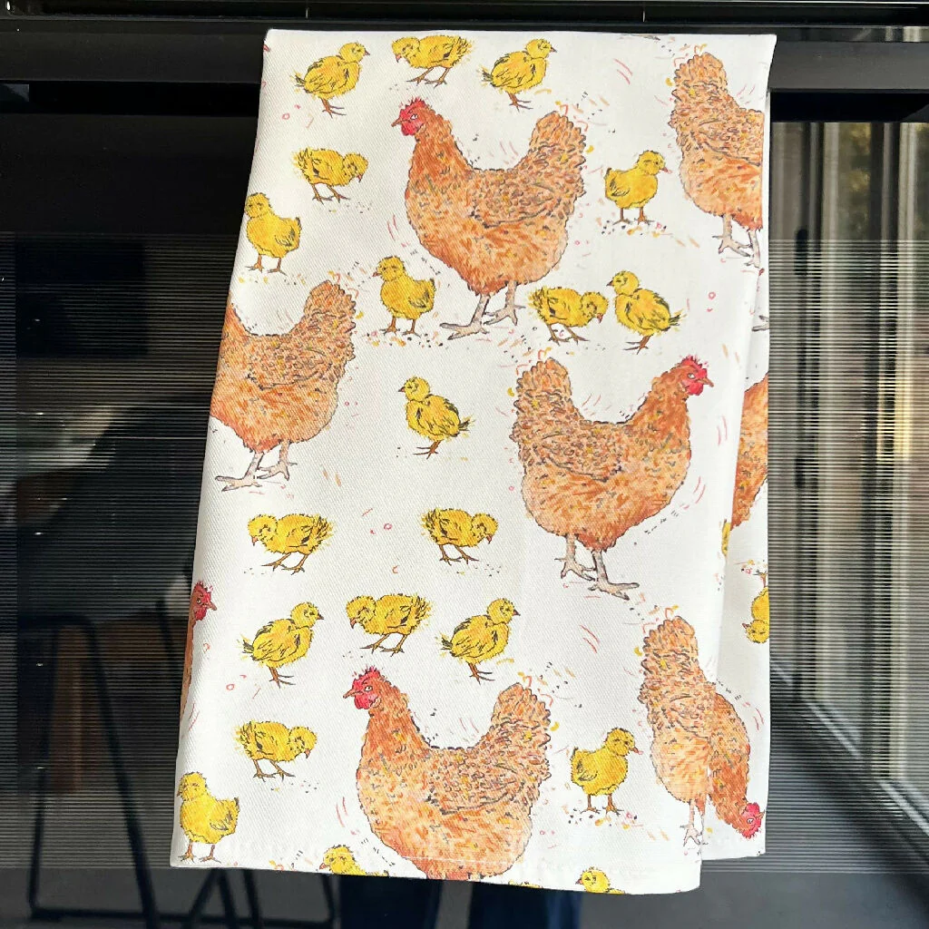 Mother Hen and Chicks Organic Cotton Tea Towel - Image 2