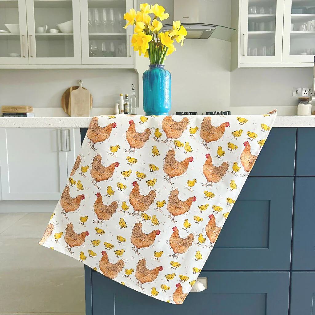 Mother Hen and Chicks Organic Cotton Tea Towel - Image 3