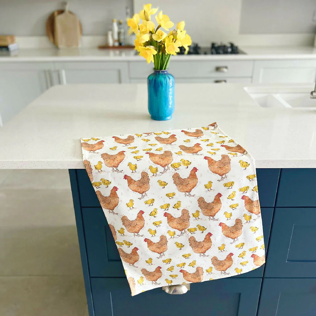 Mother Hen and Chicks Organic Cotton Tea Towel - Image 4