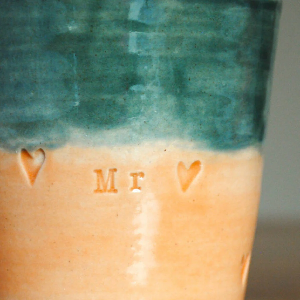 Mr And Mrs Wedding Mug Tumbler in Melon Orange and Dark Grey Slate - Image 3