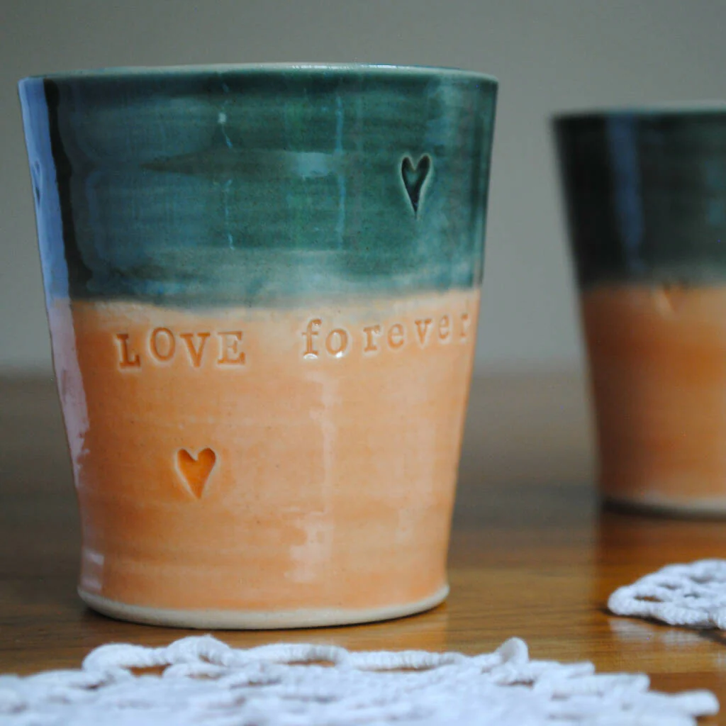Mr And Mrs Wedding Mug Tumbler in Melon Orange and Dark Grey Slate - Image 4