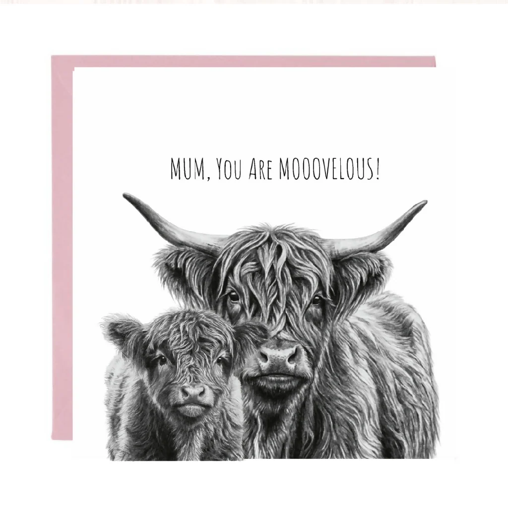 Mum You’re Moo-velous Mother’s Day Card – Highland Cow & Calf - Image 2