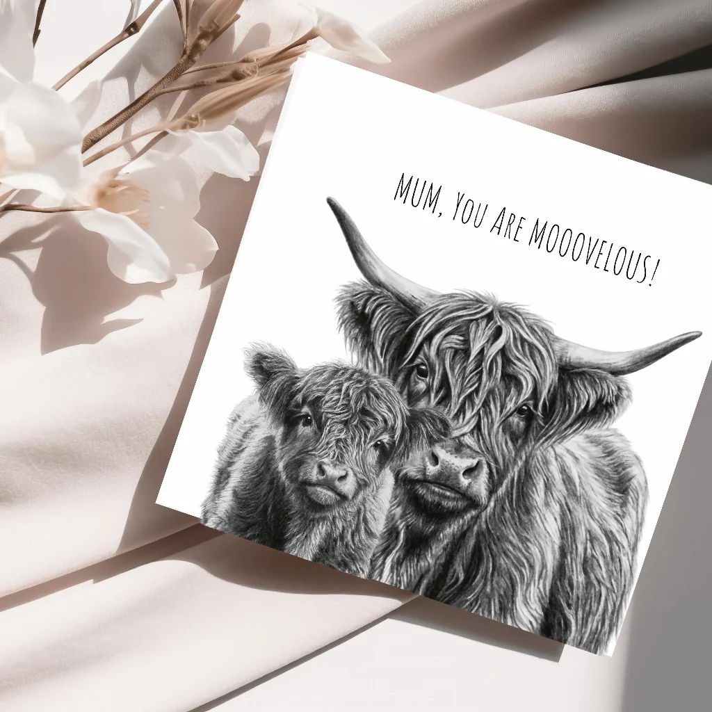 Mum You’re Moo-velous Mother’s Day Card – Highland Cow & Calf - Image 3