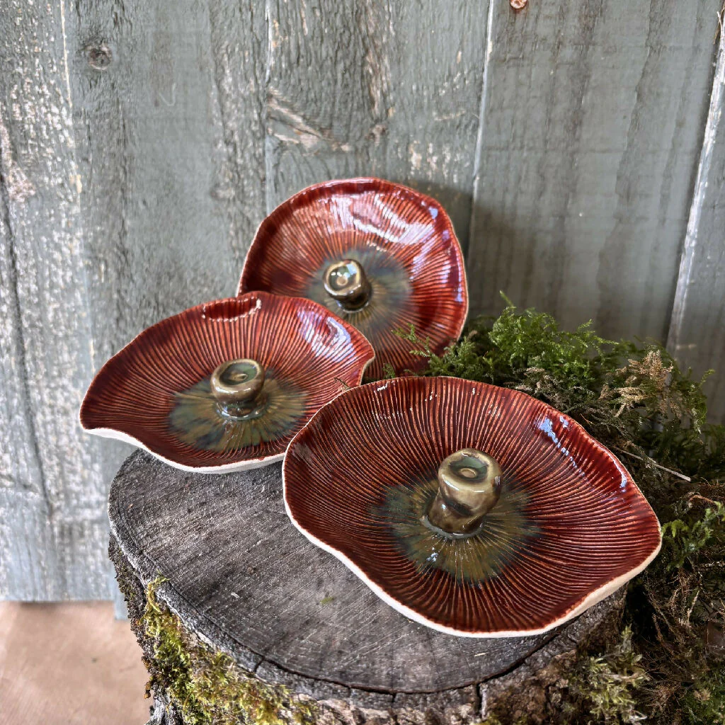 Mushroom toadstool incense stick holder ceramic pottery