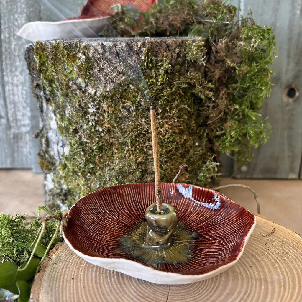 Mushroom toadstool incense stick holder ceramic pottery - Image 2