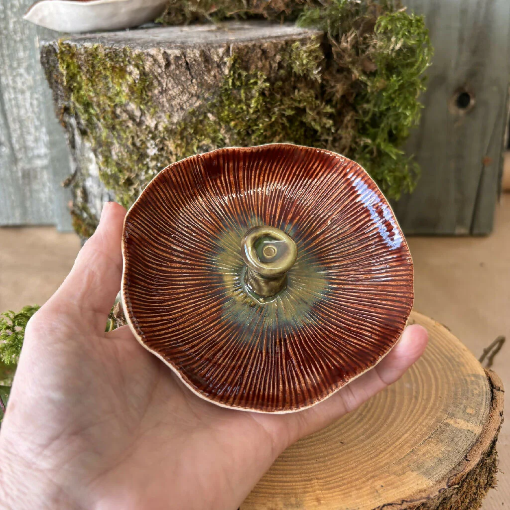 Mushroom toadstool incense stick holder ceramic pottery - Image 4