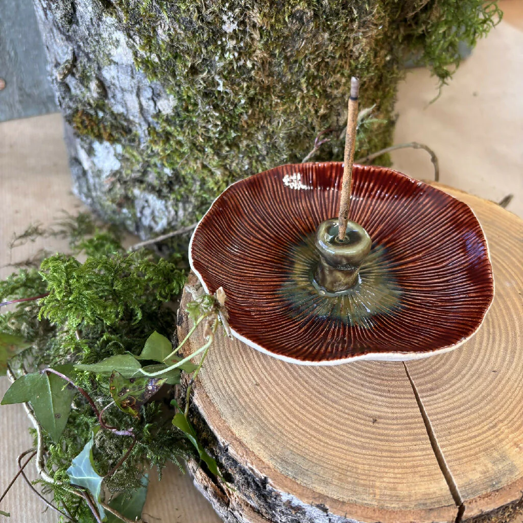 Mushroom toadstool incense stick holder ceramic pottery - Image 5