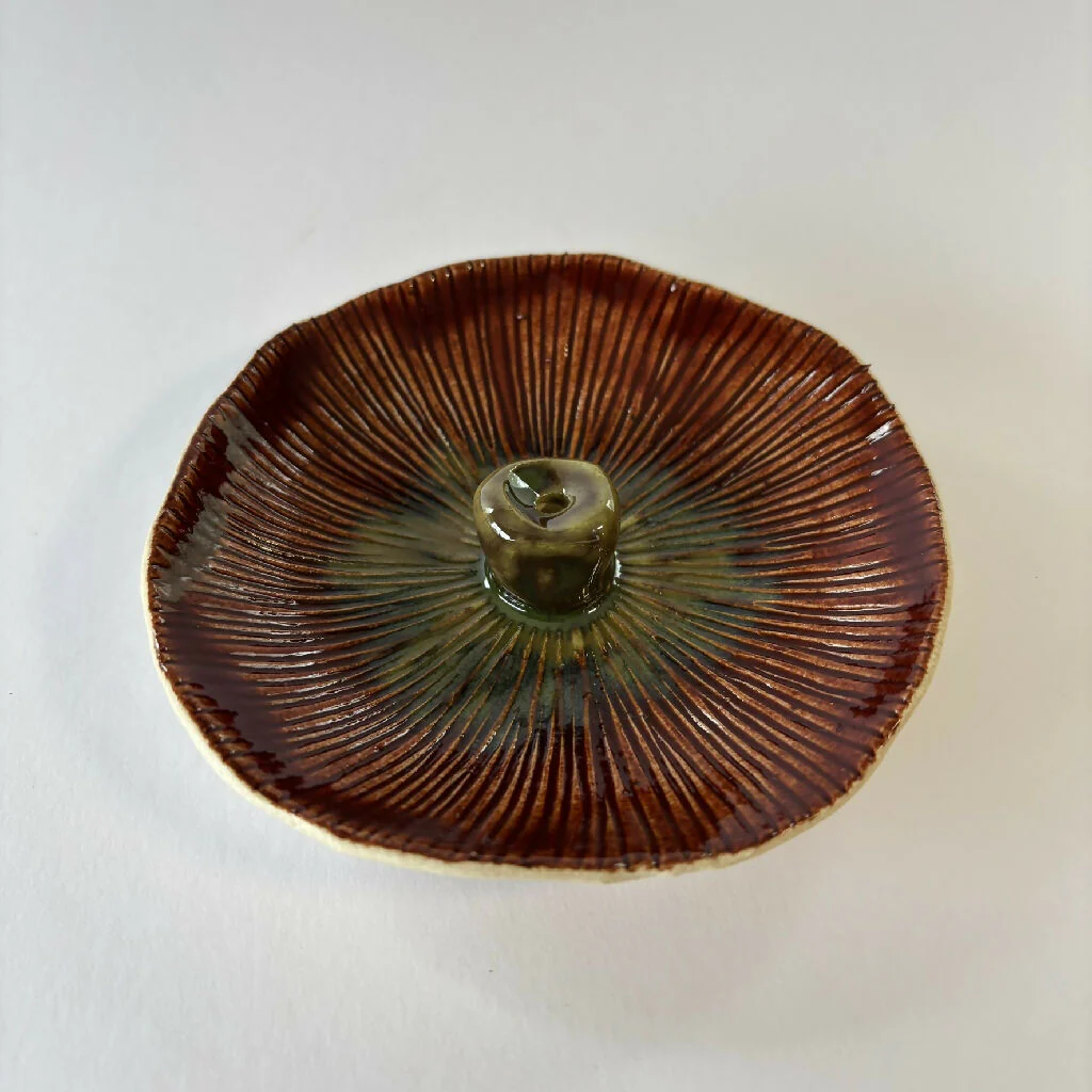 Mushroom toadstool incense stick holder ceramic pottery - Image 6
