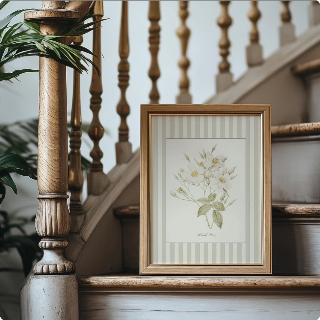 Musk Rose Botanical Print, La Rose Musquee Watercolor Illustration on Striped Background - Image 8
