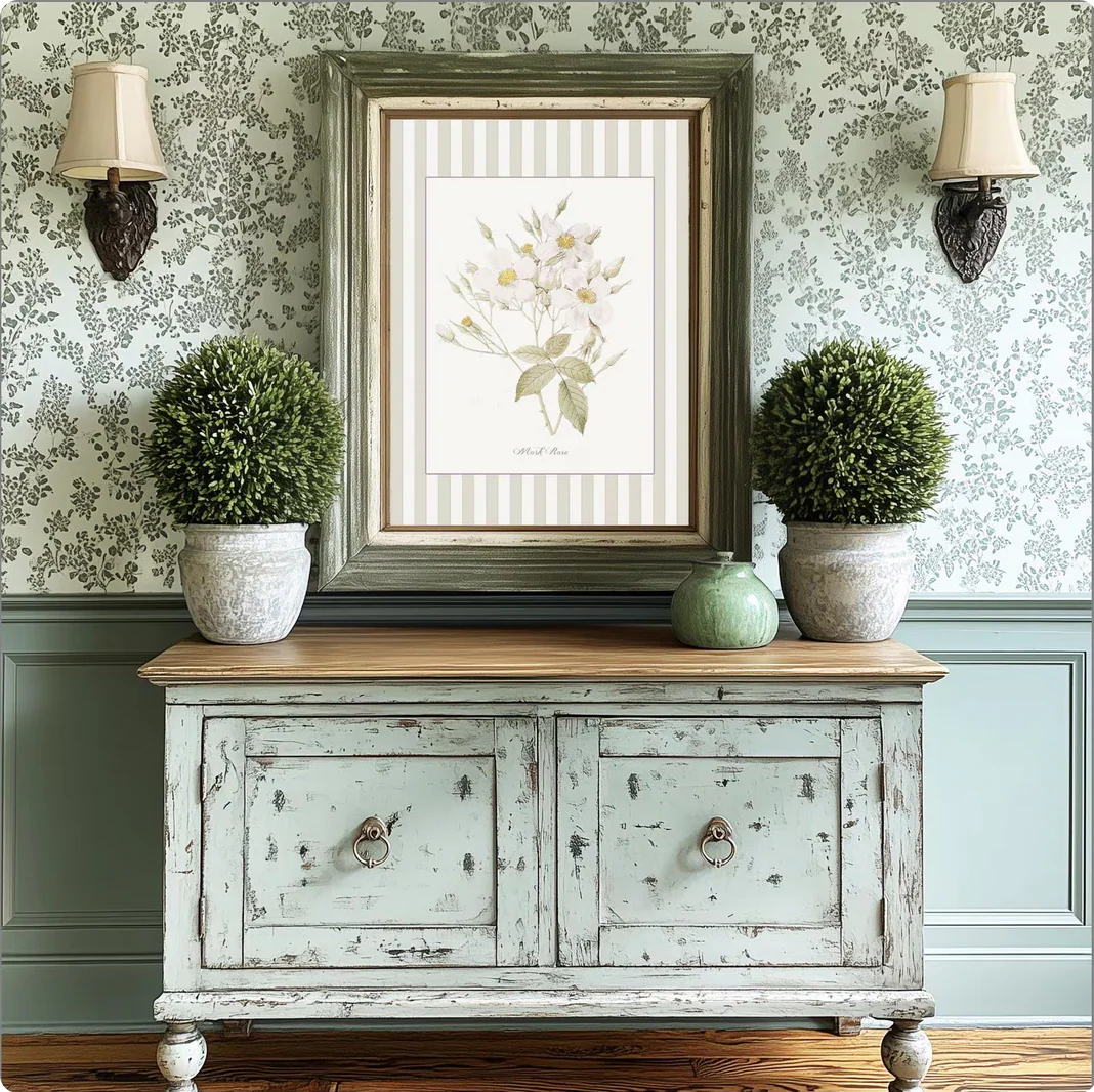 Musk Rose Botanical Print, La Rose Musquee Watercolor Illustration on Striped Background - Image 2