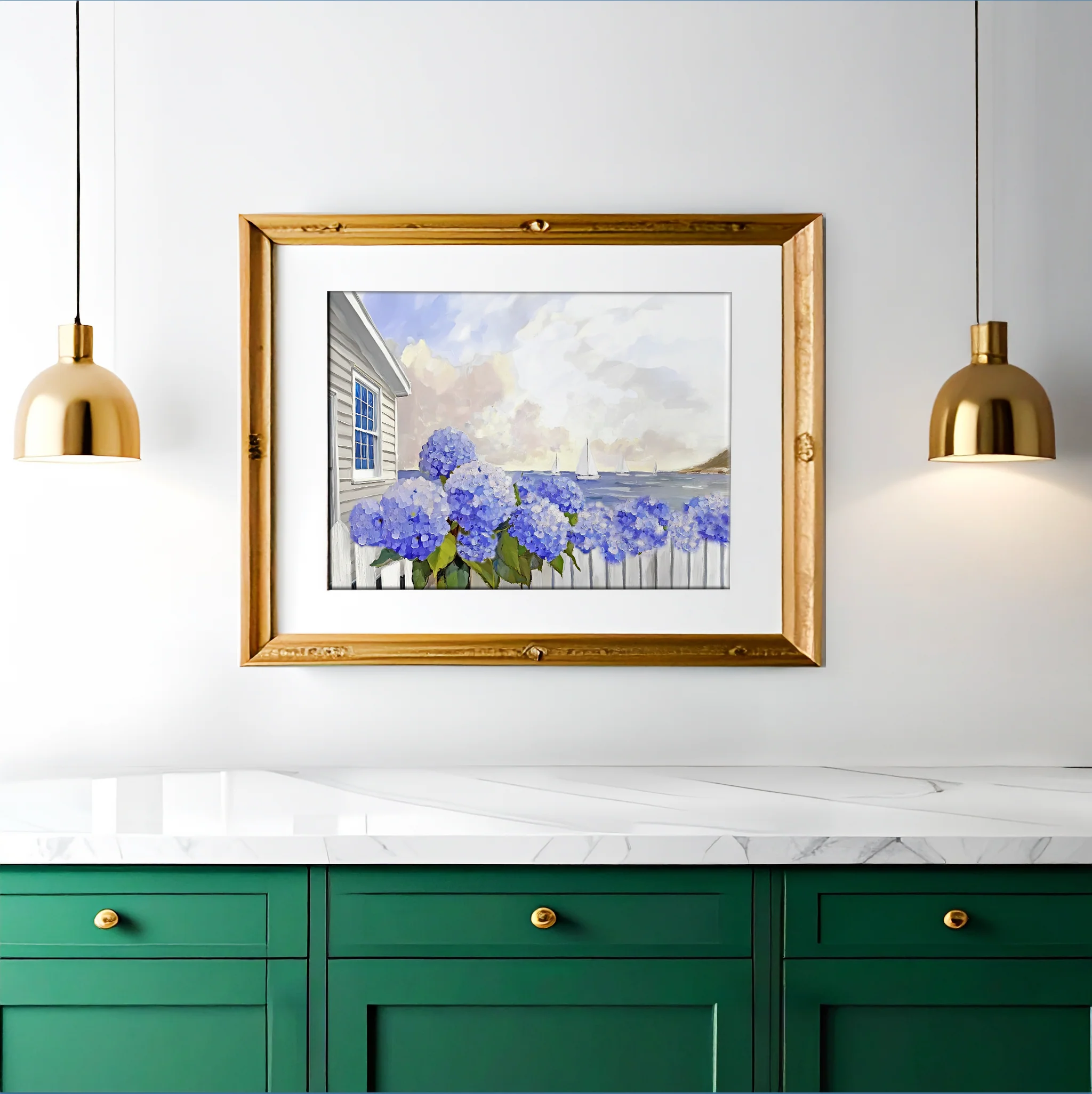 Nantucket Cottage Garden Blue Hydrangea Coastal Wall Art Nantucket Harbor Artwork - Image 4