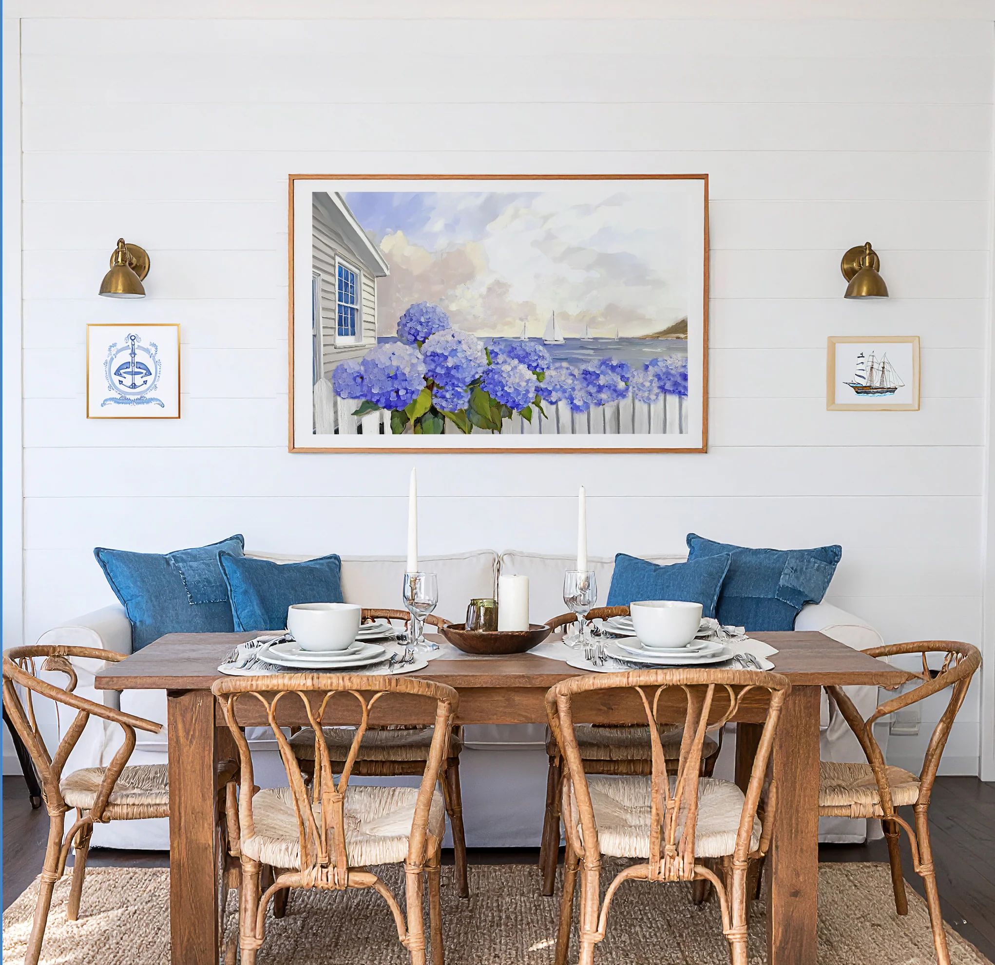 Nantucket Cottage Garden Blue Hydrangea Coastal Wall Art Nantucket Harbor Artwork - Image 5