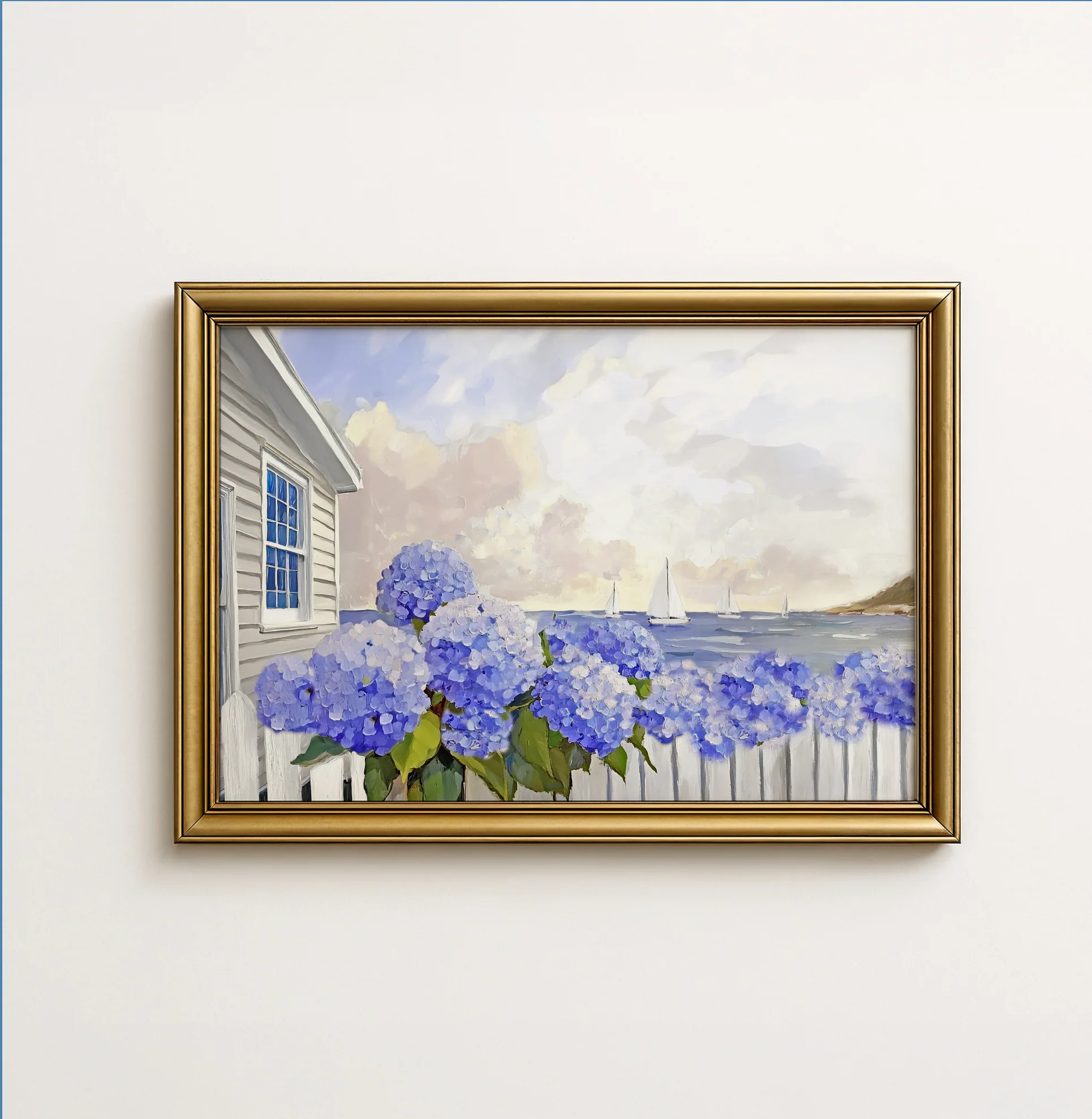 Nantucket Cottage Garden Blue Hydrangea Coastal Wall Art Nantucket Harbor Artwork - Image 6