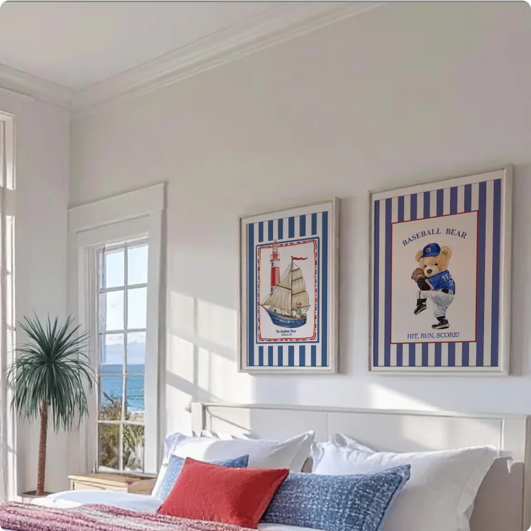 Nantucket Sailing Bear, Vintage Striped Bear Print - Image 3