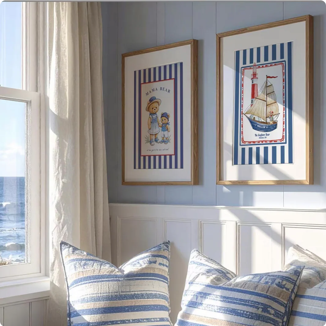 Nantucket Sailing Bear, Vintage Striped Bear Print - Image 4