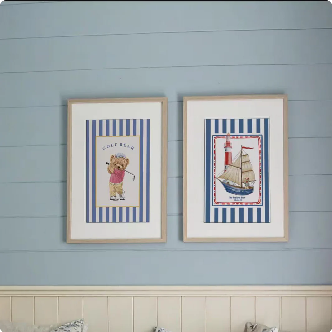 Nantucket Sailing Bear, Vintage Striped Bear Print - Image 5