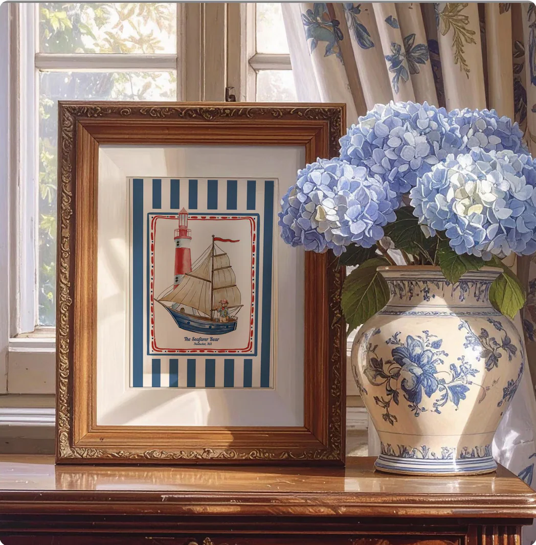 Nantucket Sailing Bear, Vintage Striped Bear Print - Image 6