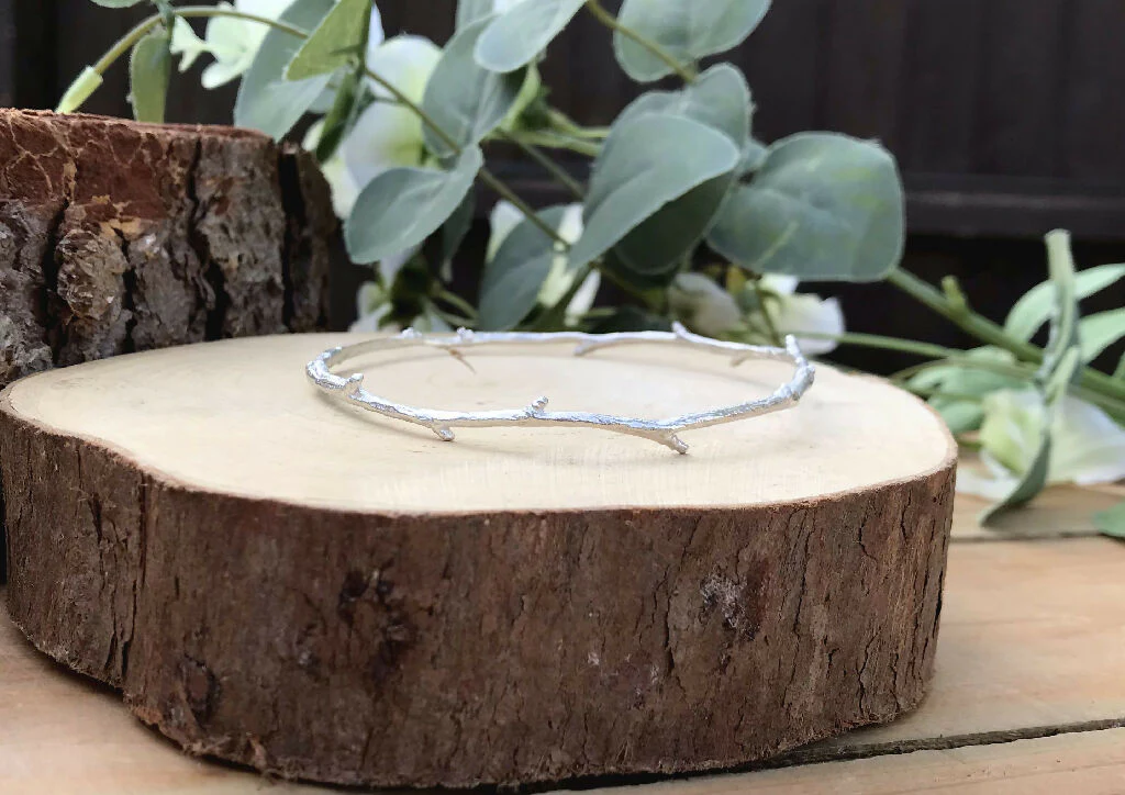 Narrow Silver Twig Bangle - Image 2