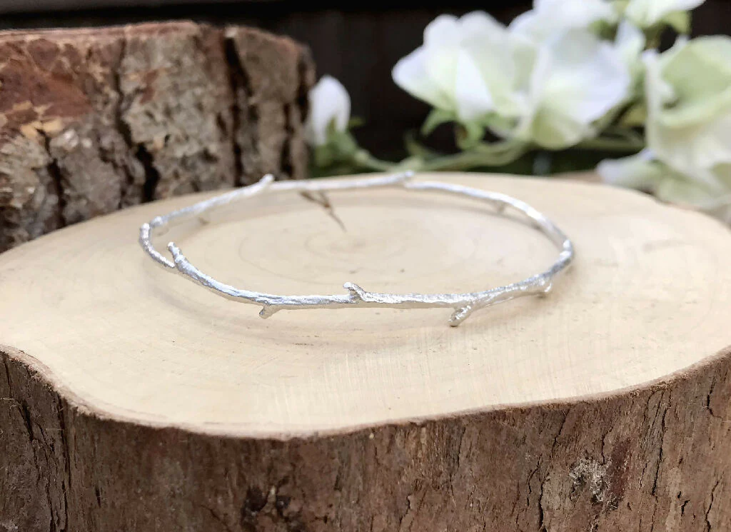 Narrow Silver Twig Bangle - Image 3