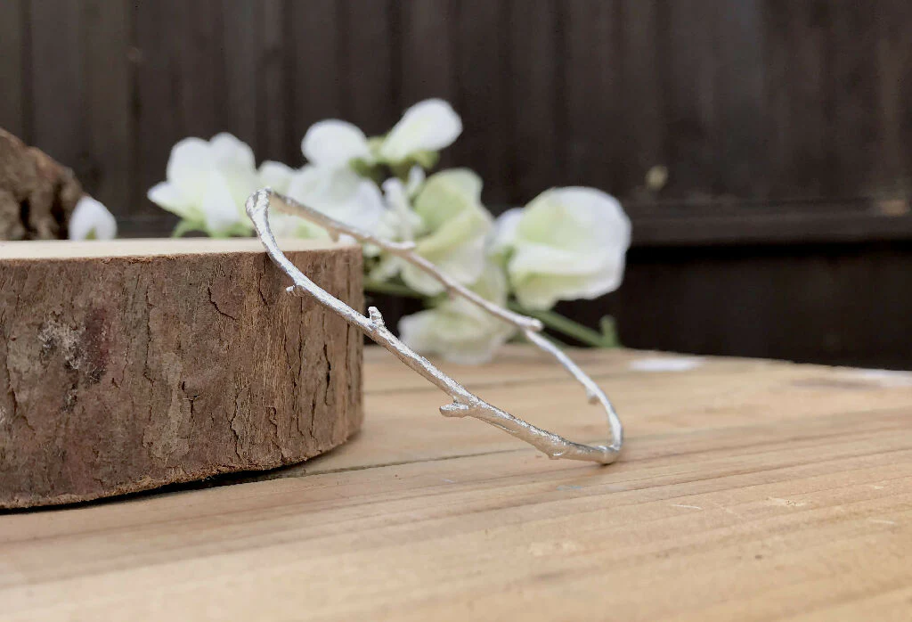 Narrow Silver Twig Bangle - Image 4