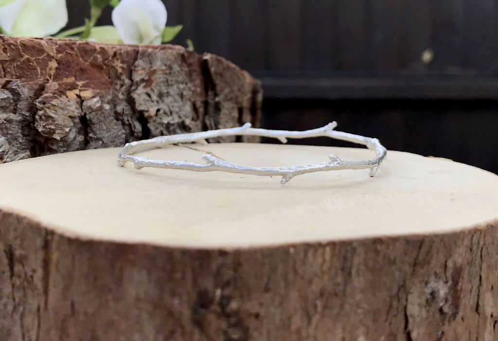 Narrow Silver Twig Bangle - Image 5
