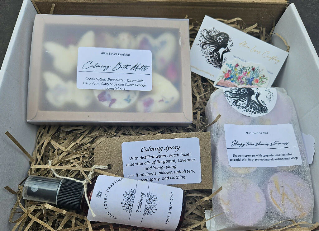 Natural Botanical Bath Melts, Shower Steamers, Calming Spray Gift Set - Image 2