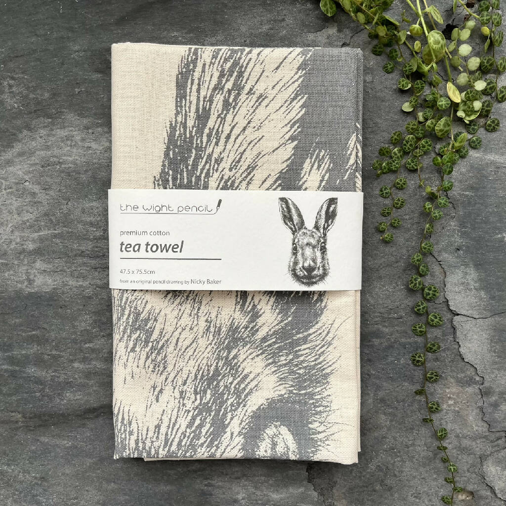 Natural Cotton Hare Tea Towel - Image 4