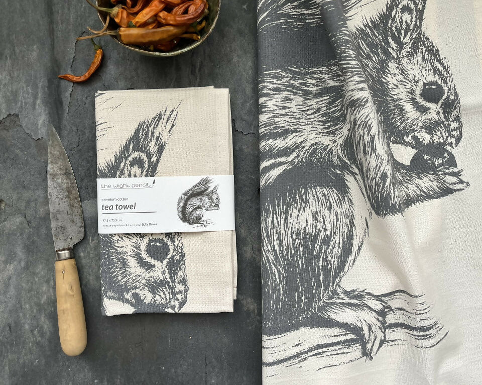 Natural Cotton Red Squirrel Tea Towel - Image 3