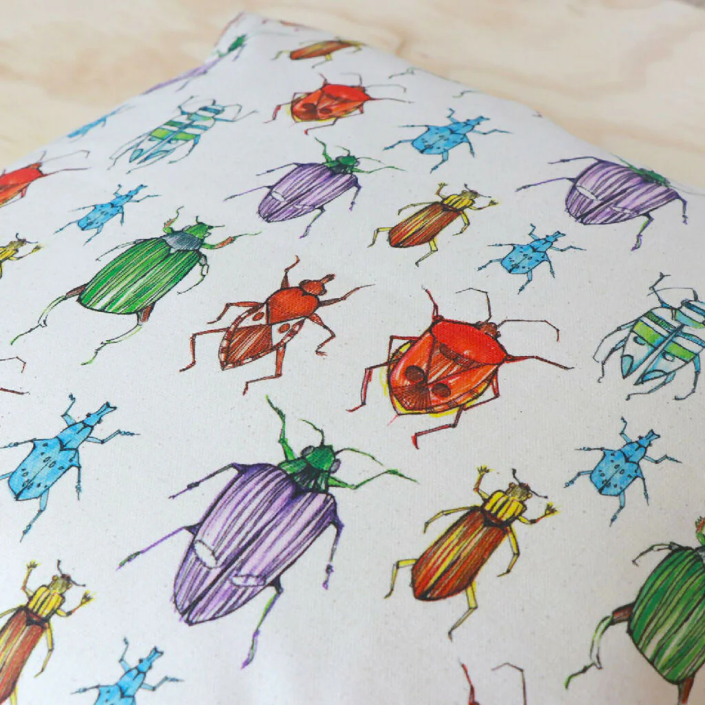 Natural Organic Colourful Beetle Cushion - Image 3
