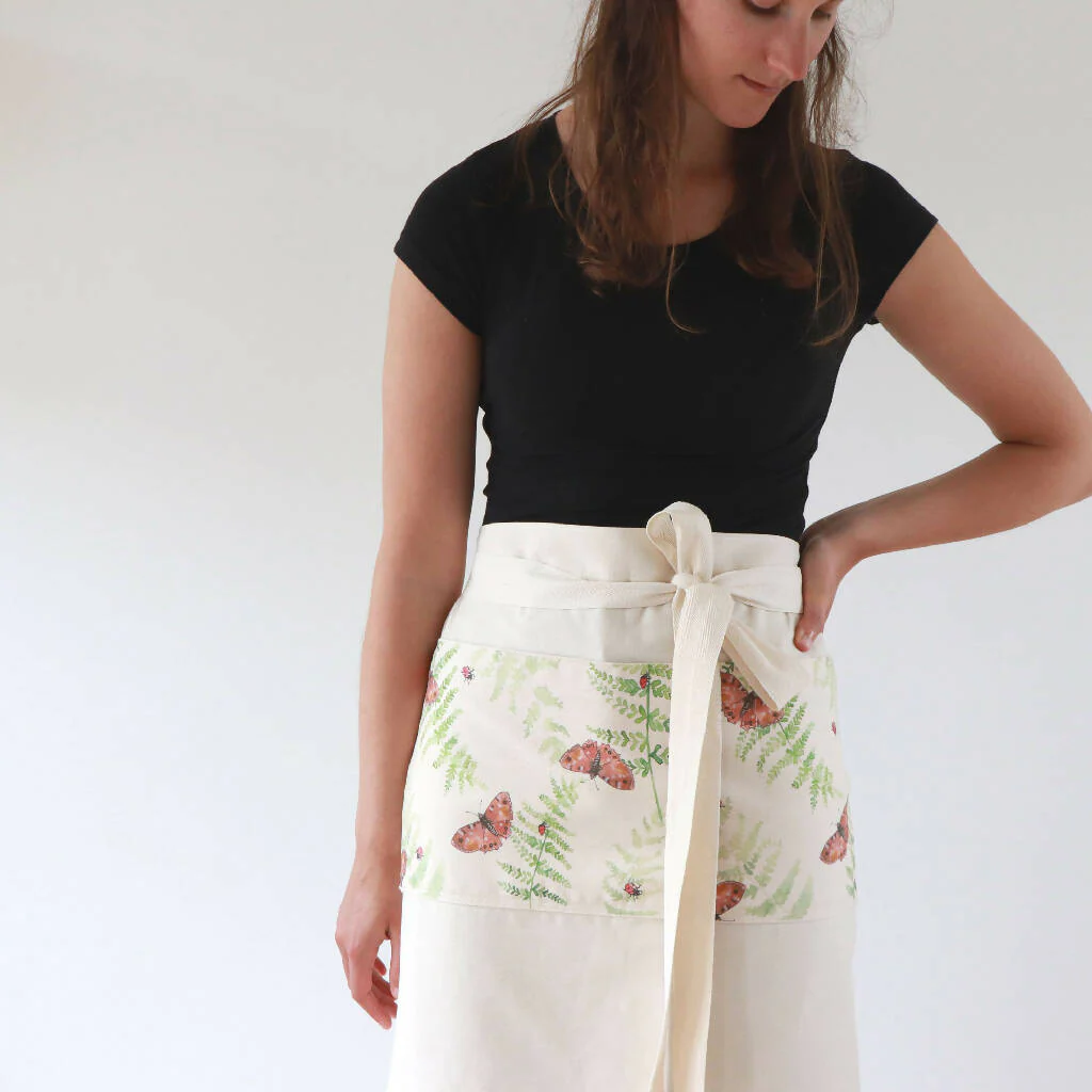 Natural Organic Half Wrap Around Pocket Butterfly and Fern Apron - Image 2