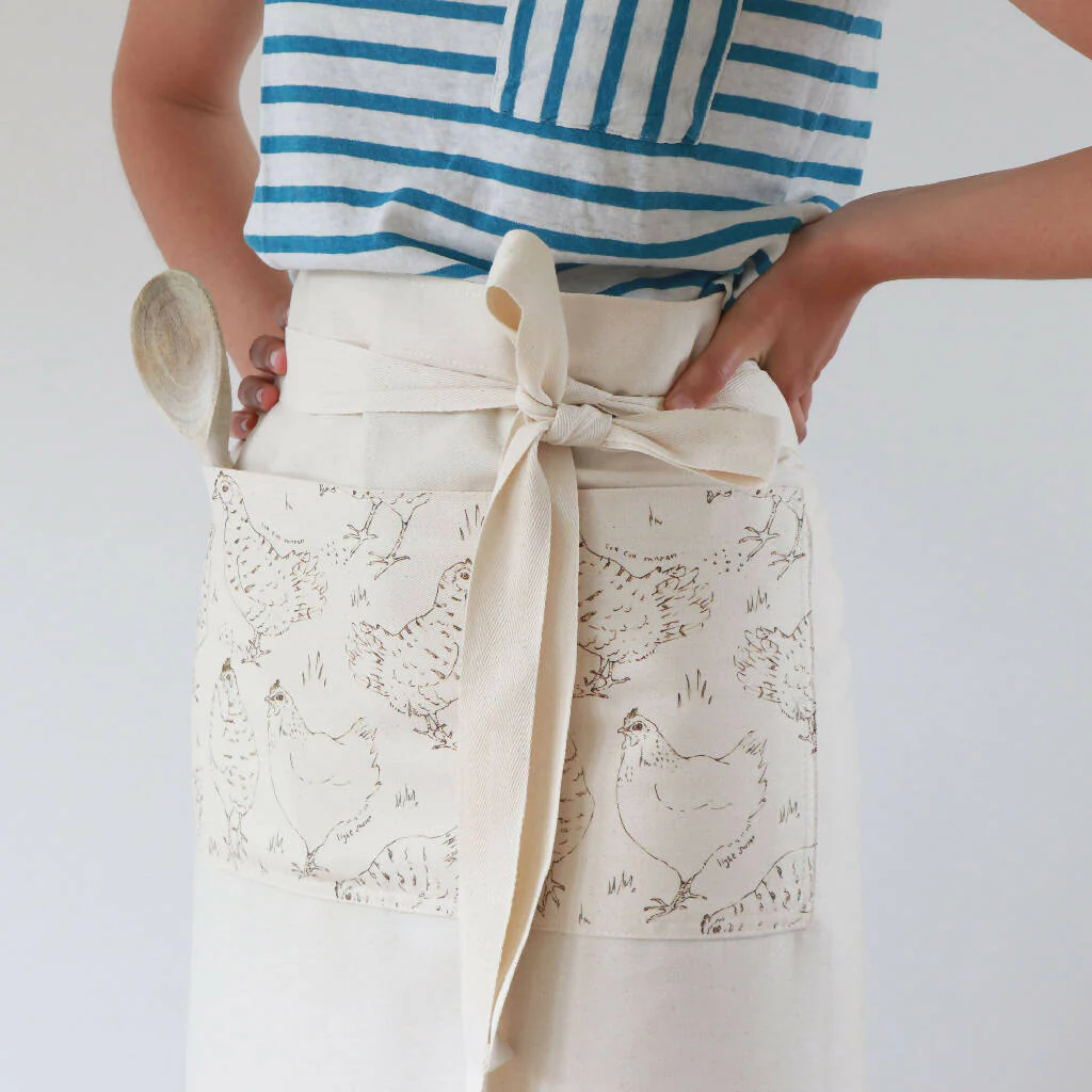 Natural Organic Half Wrap Around Pocket Hen Apron - Image 9