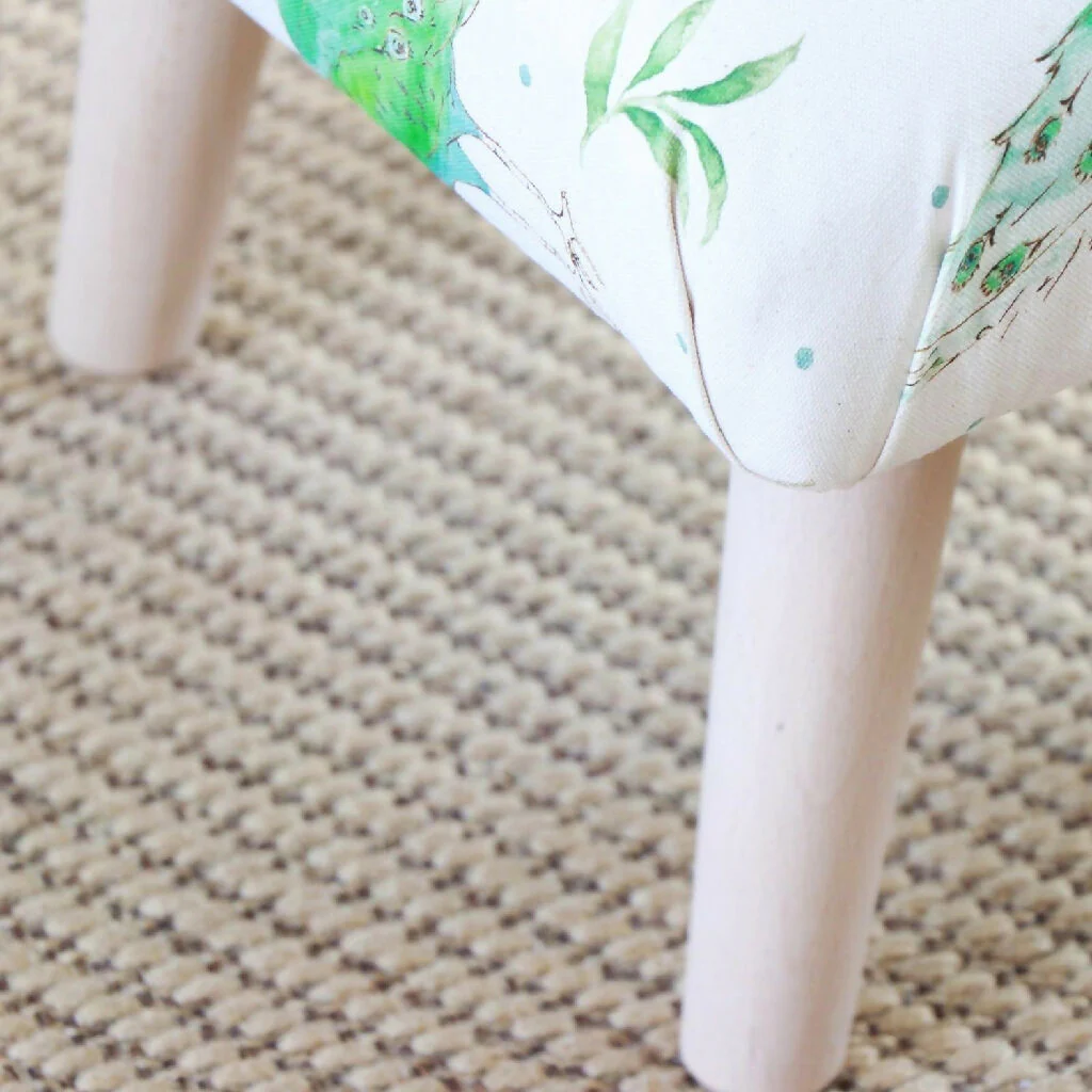 Natural Organic Olive and Dot Peacock Upholstered Footstool - Image 6